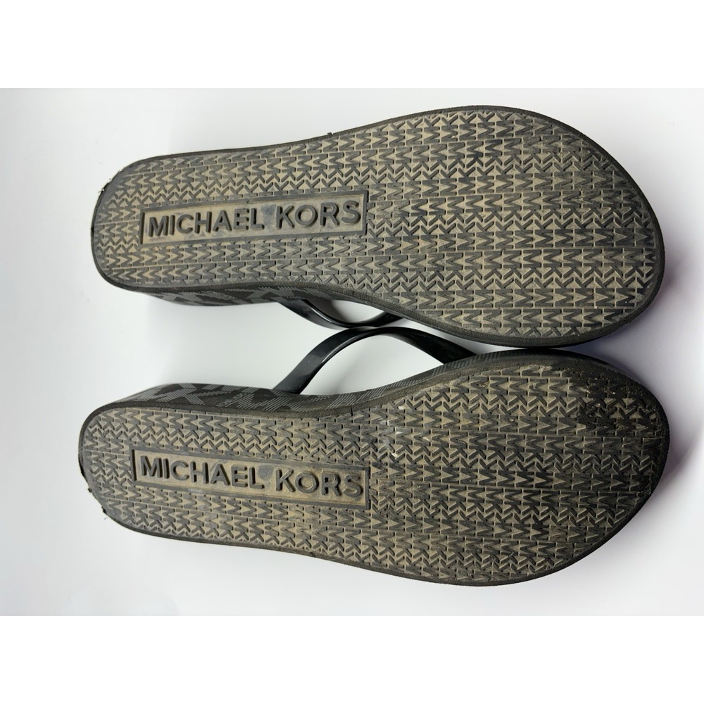Michael Kors Bedford Platform Flip Flop Women 7 Black Jet Set Signature Low Heel - Picture 4 of 7